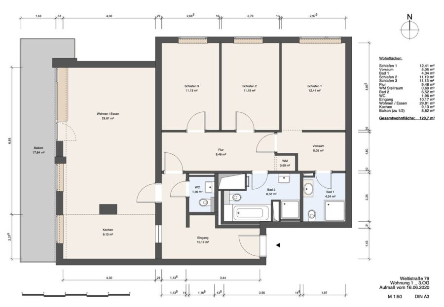 Traumhafte 4,5-Zimmer Wohnung mit Balkon in Solln - Grundriss und Flächen