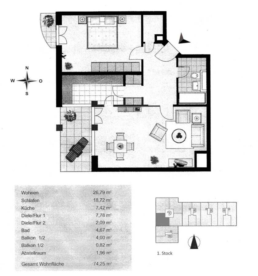 Zur Kapitalanlage: Sehr gepflegte 2-Zimmer Wohnung mit Balkon und Tiefgarage - Grundriss und Flächen