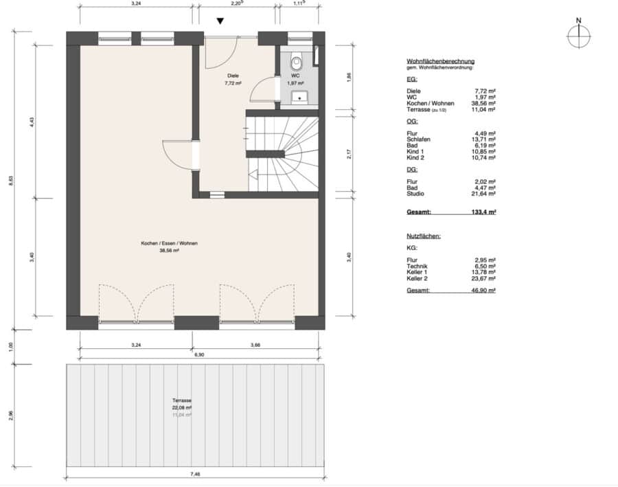 Neubau: Moderne Doppelhaushälfte mit 5 Zimmern in ruhiger Lage - Erdgeschoss und Flächen