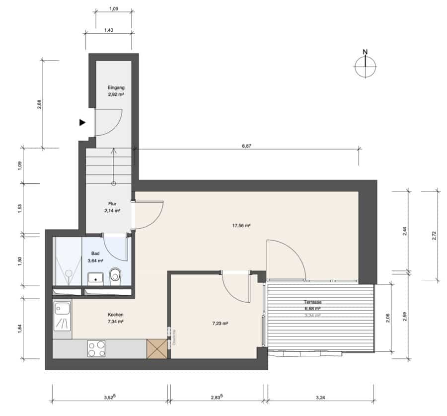 Renoviert und bezugsfrei: 2 Zimmer Büro mit Terrasse zum ruhigen Innenhof - Grundriss