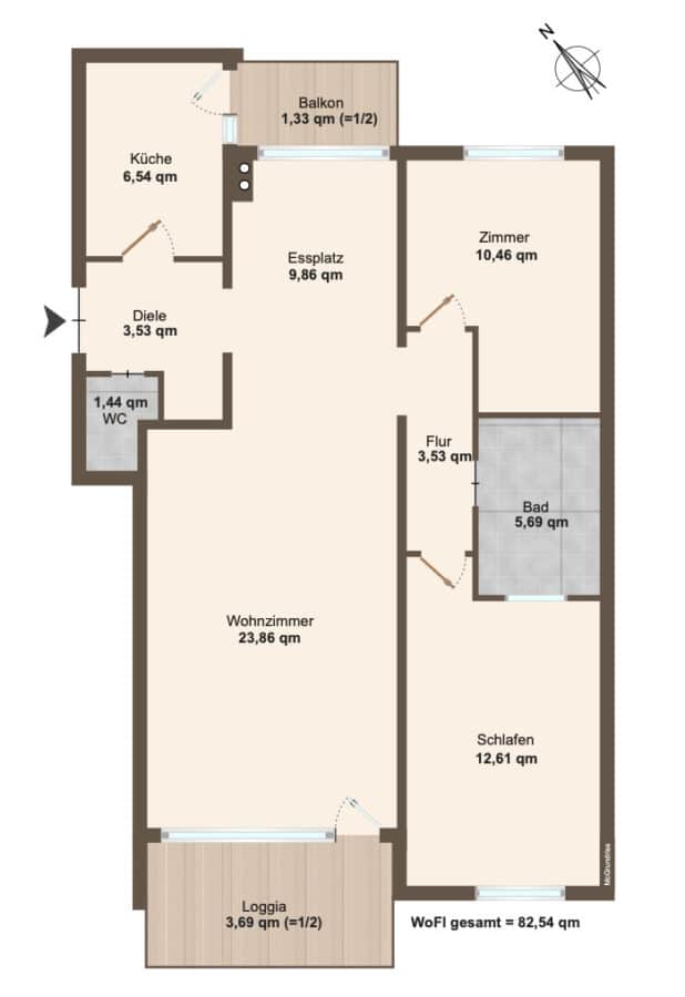 Renoviert und bezugsfertig: 3-Zimmer Wohnung mit Balkon und Tiefgarage - Grundriss